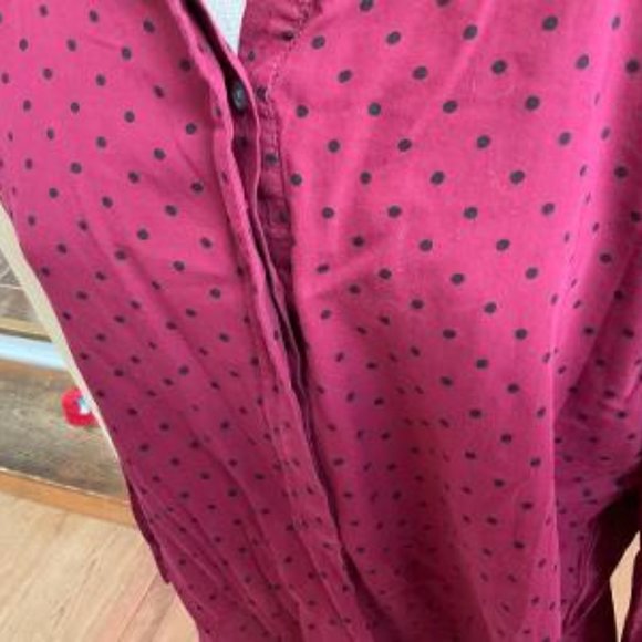 Ann Taylor Loft Red and Black Polka Dot Cotton Blouse Size L - Picture 3 of 3